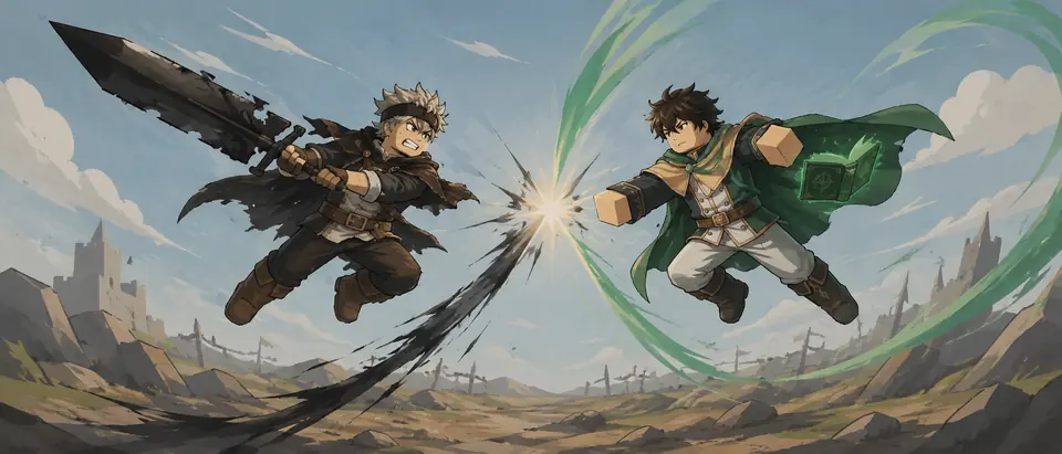 Clover Legends launch art of two mages clashing over a coastline