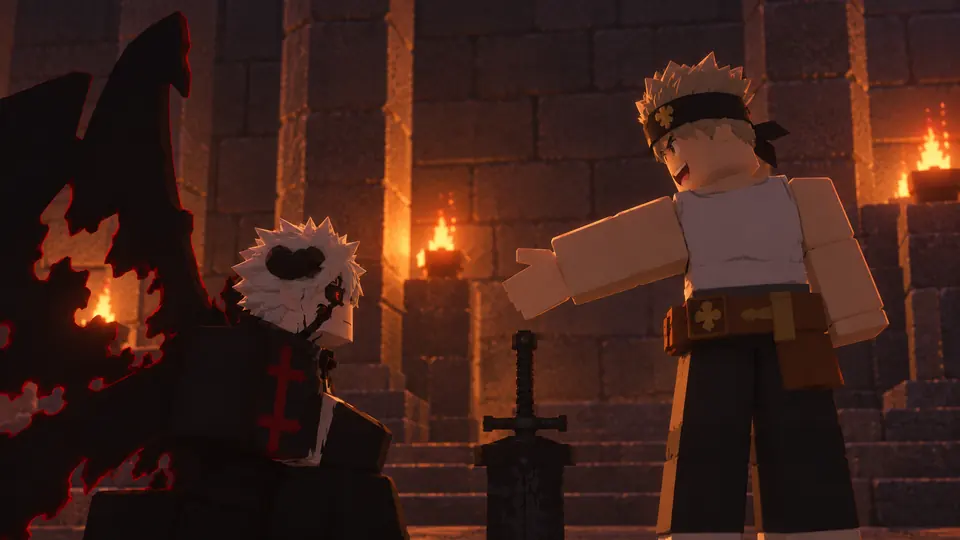 Clover Legends October update teaser showing two fighters in a torch-lit castle hall