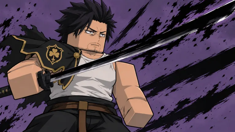 Clover Legends artwork of a Black Bulls swordsman with a black grimoire