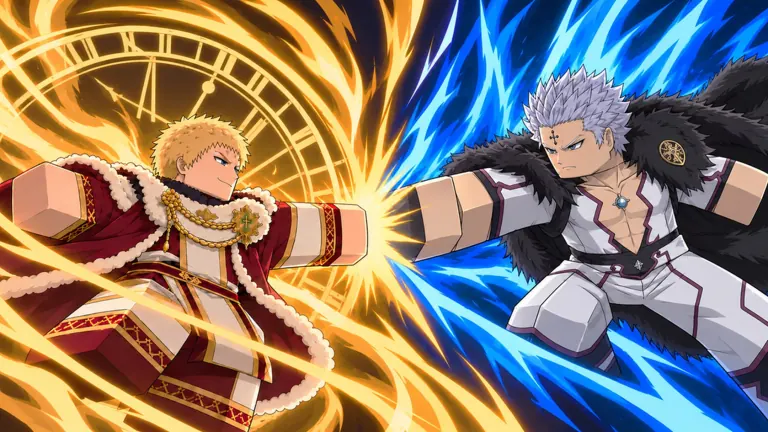 Clover Legends artwork of a golden light mage clashing with a lightning mage