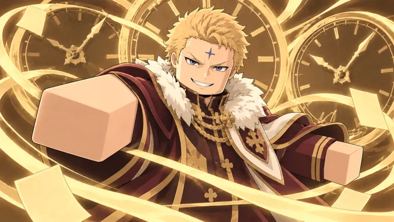 Clover Legends artwork of a blond mage surrounded by golden clocks, representing Time magic